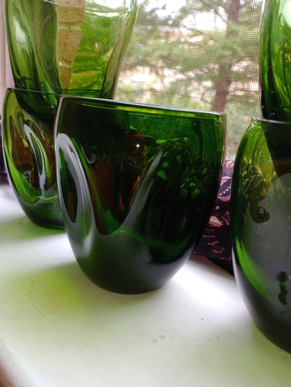 MCM Style Green Glass Tumblers Set Of Six - Picture 5 of 11